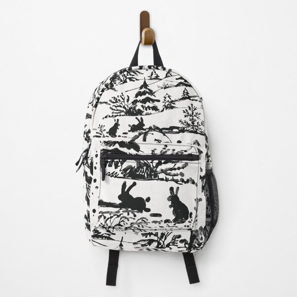 Item preview, Winter Bunny Rabbit in the Woods Watercolor Toile in Black and White designed and sold by Pink Pineapple Works.