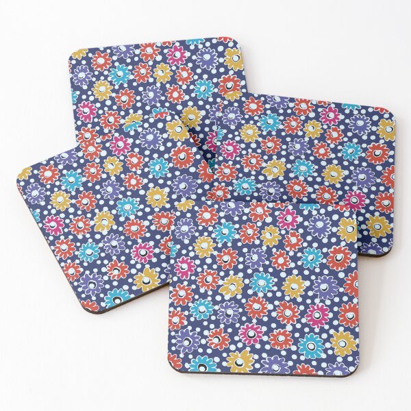 Item preview, Polkadot Flowers on Navy ground designed and sold by Leslie Rogers Todder.
