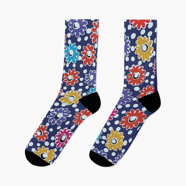 Item preview, Polkadot Flowers on Navy ground designed and sold by Leslie Rogers Todder.
