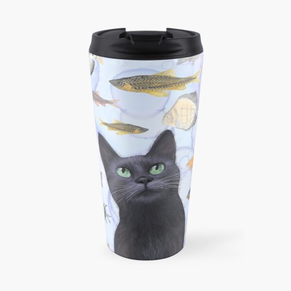 The Hungry Black Cat Gazing at a Fish Tank Travel Mug