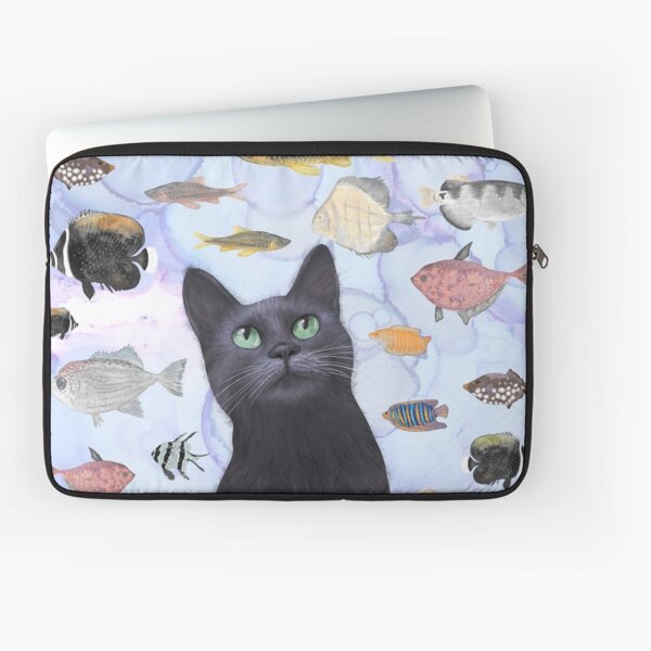 The Hungry Black Cat Gazing at a Fish Tank Laptop Sleeve