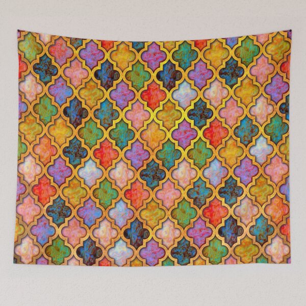 Item preview, Moroccan tile iridescent pattern golden designed and sold by Red Witch Art.