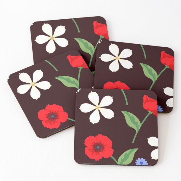 Item preview, Red, White and Blue Flowers on brown background designed and sold by Espinoza Creative.