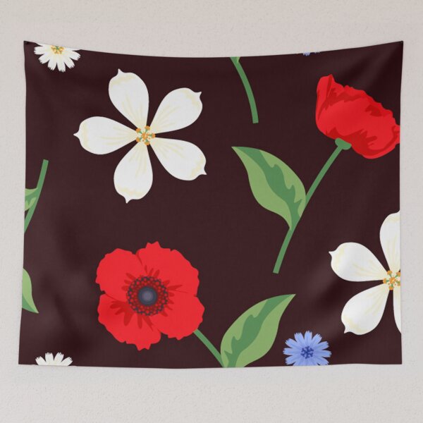 Item preview, Red, White and Blue Flowers on brown background designed and sold by Espinoza Creative.