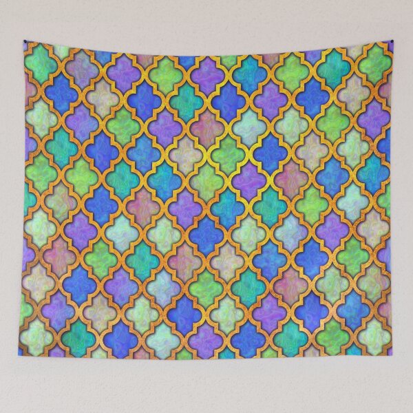 Item preview, Moroccan tile iridescent pattern green aqua designed and sold by Red Witch Art.