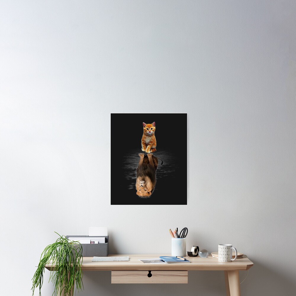 Funny Cat , Kitten Cat and Lion Mirror Poster