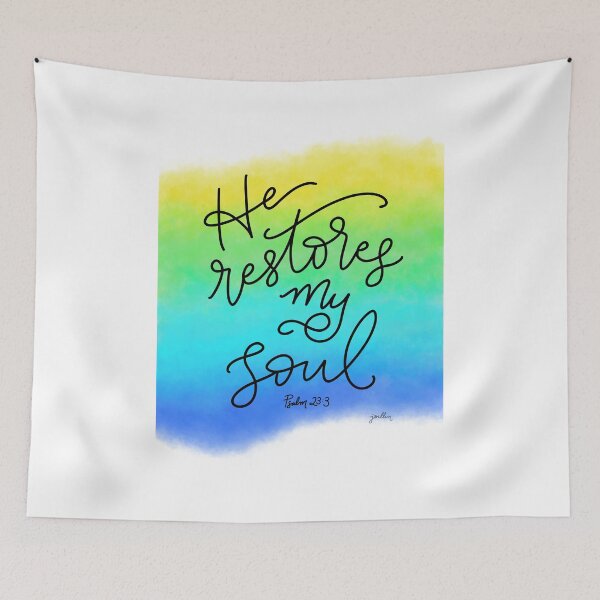 Item preview, Bible Verse Artwork - He Restores My Soul - Psalm 23 designed and sold by Joellen Armstrong.