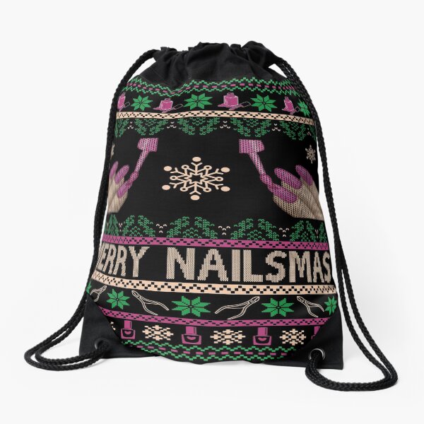 Merry Nailsmas Ugly Sweater Drawstring Bag