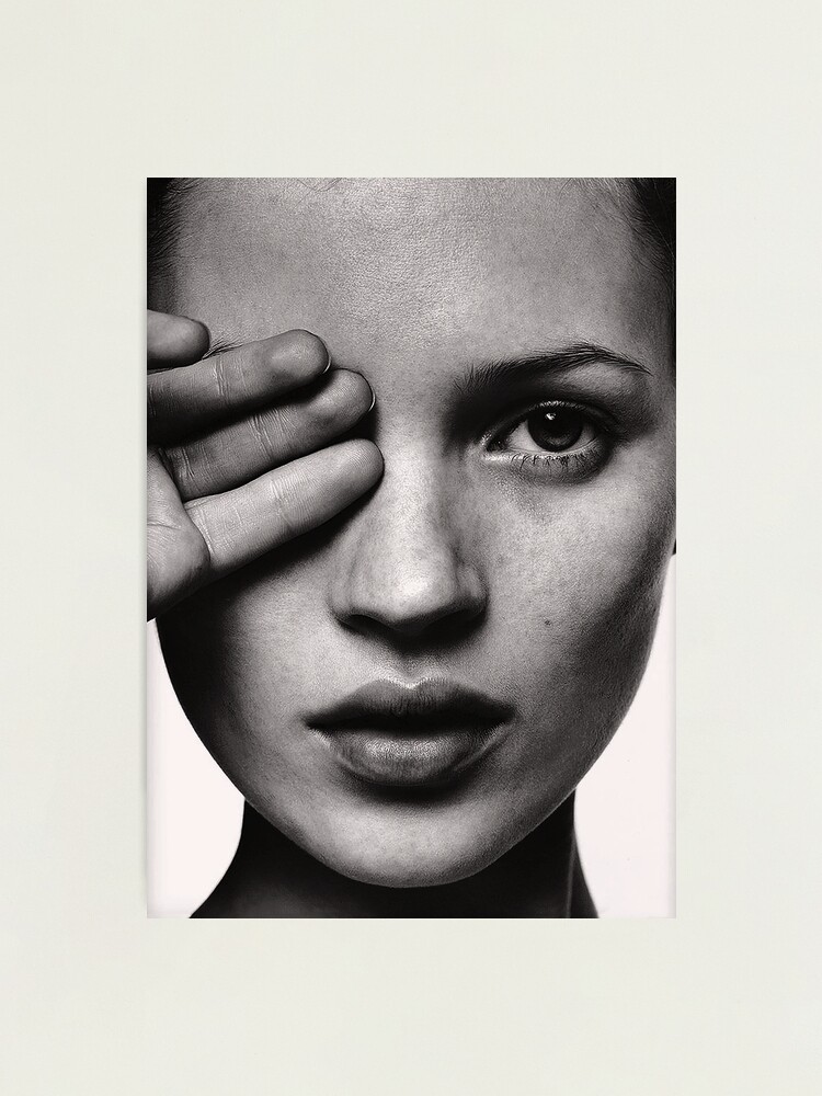 Kate Moss Portrait, Black and White Art Photographic Print