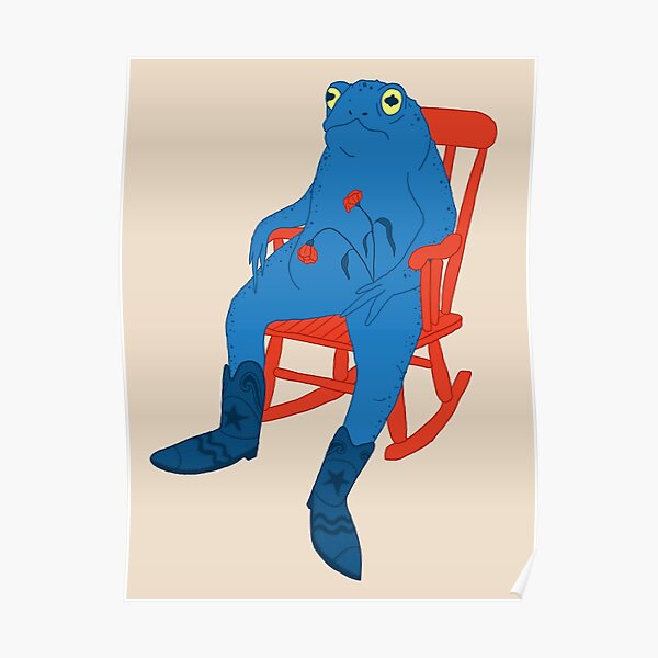 Frog Toad Sitting on a Rocking Chair in Cowboy Boots Poster