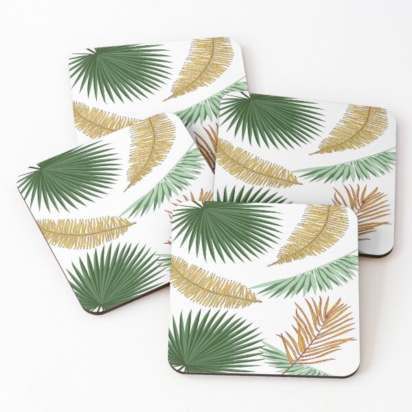 Item preview, Tropical Green and Golden Palm Leaves - White Background designed and sold by cloudedsunset.