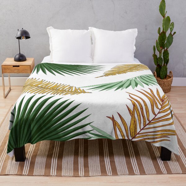 Item preview, Tropical Green and Golden Palm Leaves - White Background designed and sold by cloudedsunset.
