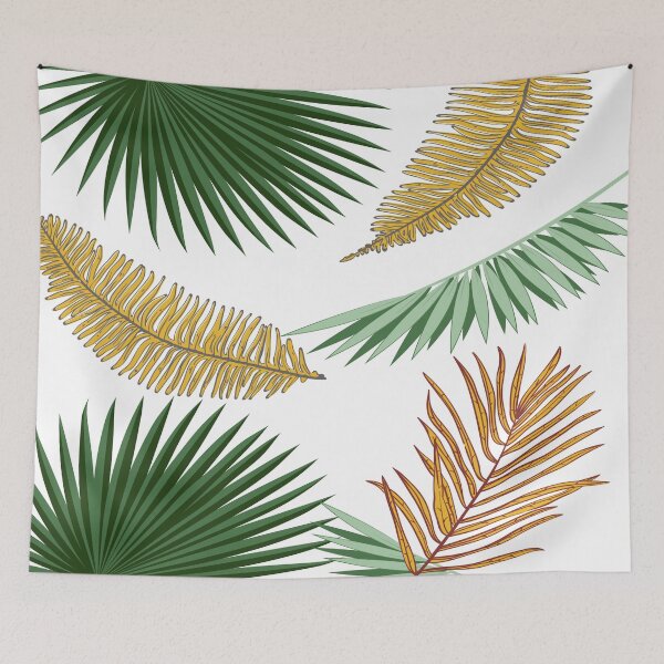 Item preview, Tropical Green and Golden Palm Leaves - White Background designed and sold by cloudedsunset.
