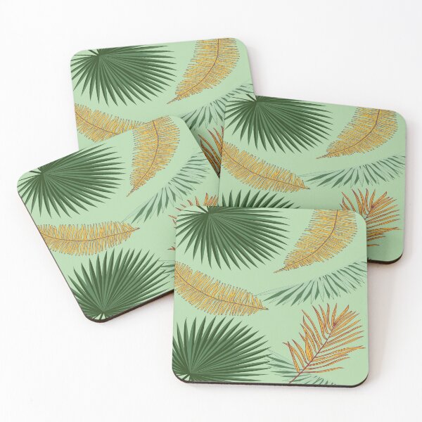 Item preview, Tropical Green and Golden Palm Leaves - Green Background designed and sold by cloudedsunset.