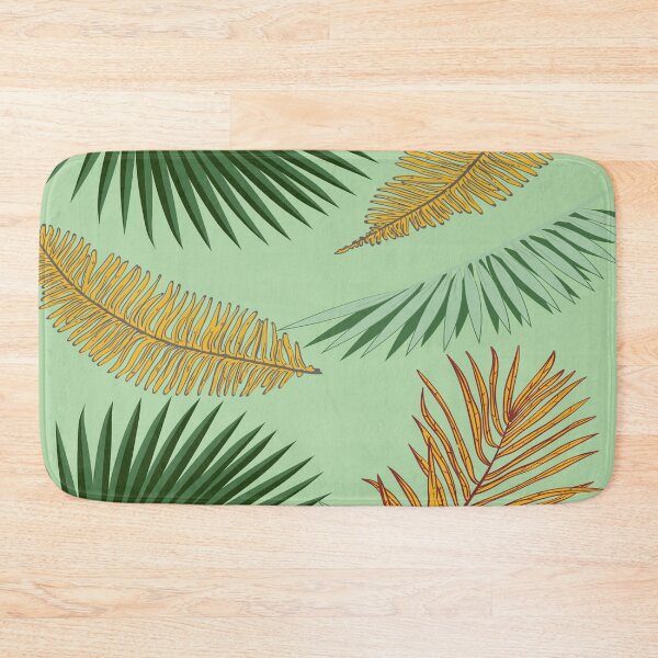 Item preview, Tropical Green and Golden Palm Leaves - Green Background designed and sold by cloudedsunset.