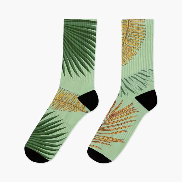Item preview, Tropical Green and Golden Palm Leaves - Green Background designed and sold by cloudedsunset.