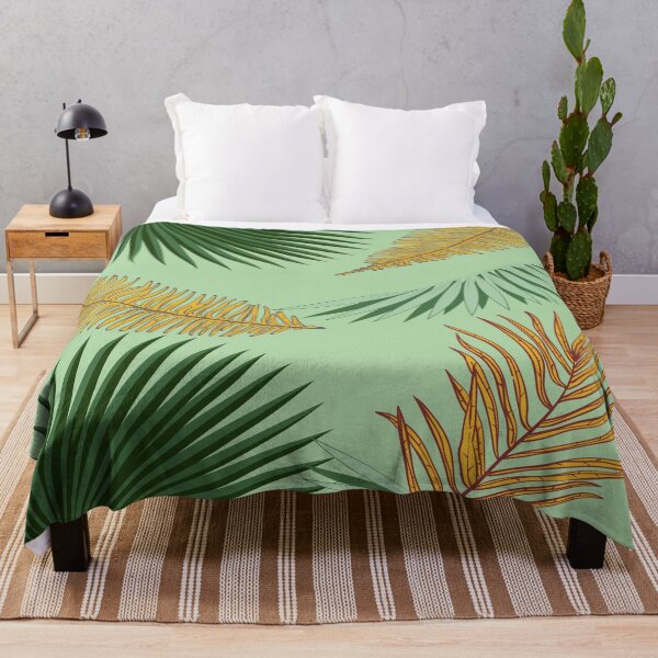 Item preview, Tropical Green and Golden Palm Leaves - Green Background designed and sold by cloudedsunset.