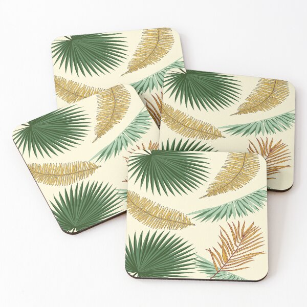 Item preview, Tropical Green and Golden Palm Leaves - Tan Background designed and sold by cloudedsunset.