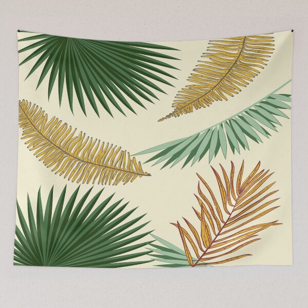 Item preview, Tropical Green and Golden Palm Leaves - Tan Background designed and sold by cloudedsunset.