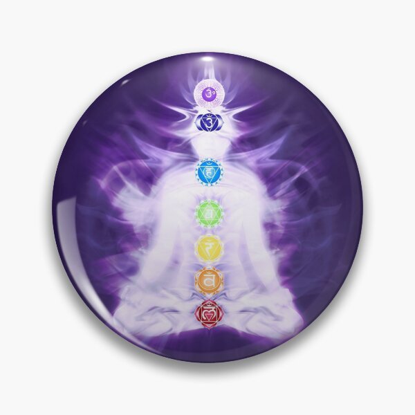 Item preview, Yoga meditation with Chakras symbols and energy flow on human body in purple colors art photo print designed and sold by AwenArtPrints.