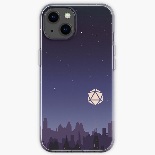 Midnight Starry Night D20 Dice Over City Tabletop RPG Cityscape iPhone Soft Case