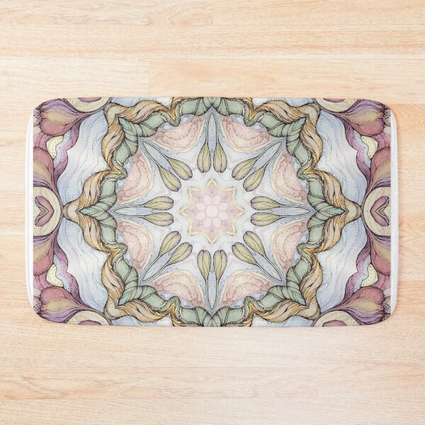 Item preview, purple flowers hand drawn and kaleidoscope mandala designed and sold by MandalaFlowerArt.