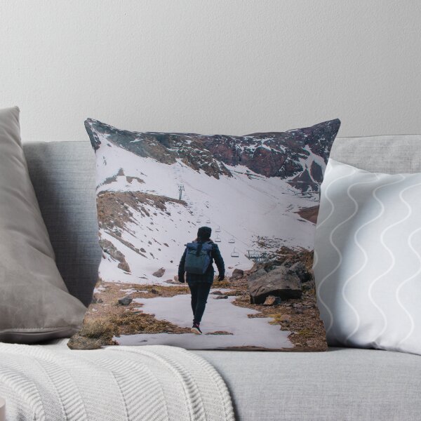 Item preview, A woman hiking towards a landscape of snowy mountains designed and sold by Carmen Jost.
