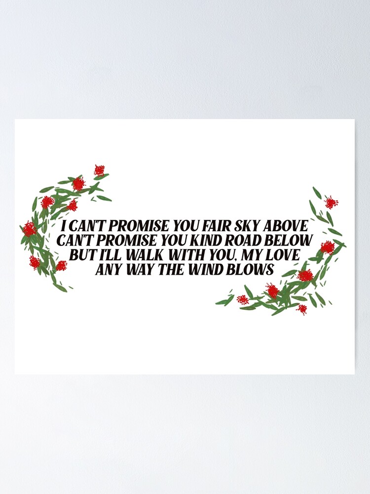 "Hadestown Lyric Promises with Red Flower" Poster for Sale by