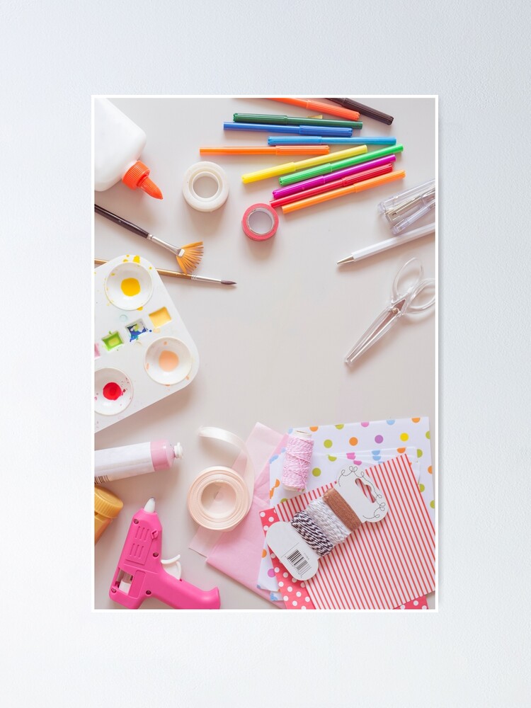 Cute Art Supplies with pens, pencils, scissors and washi tape