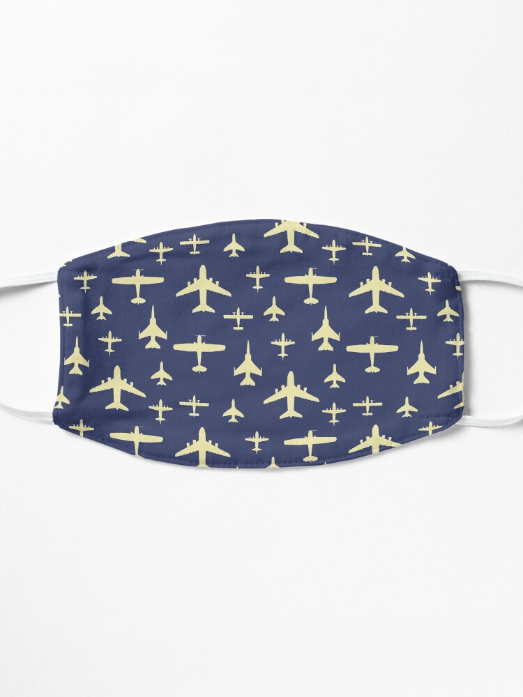 Alternate view of Fly Past Aeroplanes Navy Blue and Beige Pattern Mask
