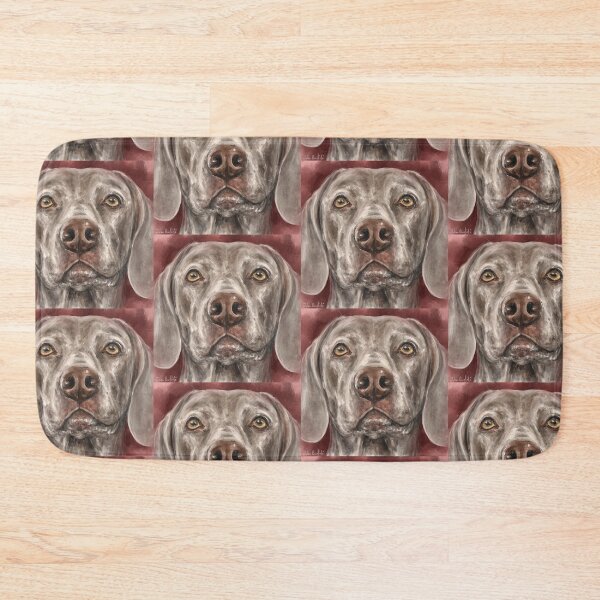 Item preview, Painting of a Grey Brown Weimaraner Dog Looking At You on Red Background designed and sold by ibadishi.