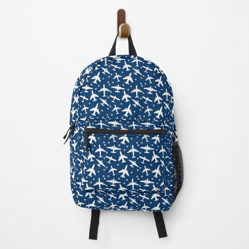 Discover Blue and White Aeroplanes Silhouette Pattern | Backpack