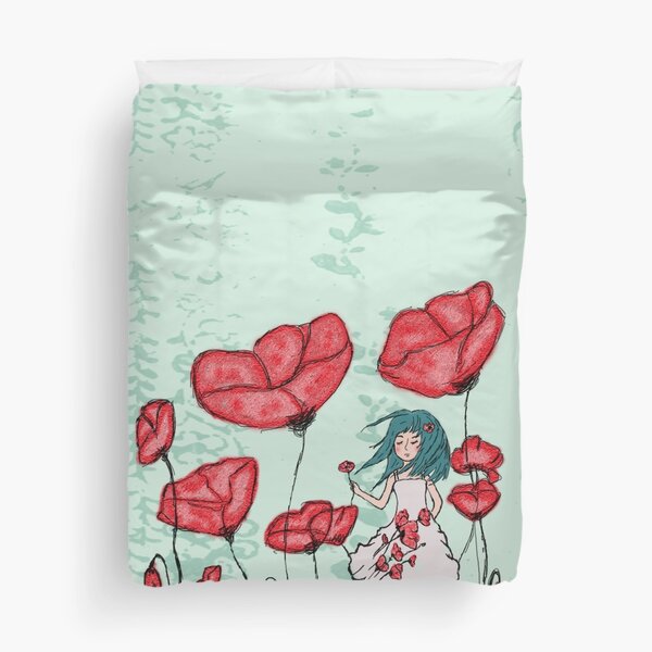 Girl with Poppies Duvet Cover
