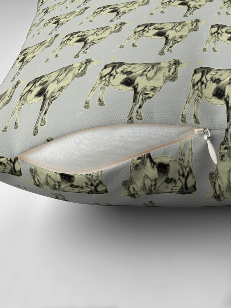 Thumbnail 2 of 4, Pillow, Cow in charcoal designed and sold by bywhacky.