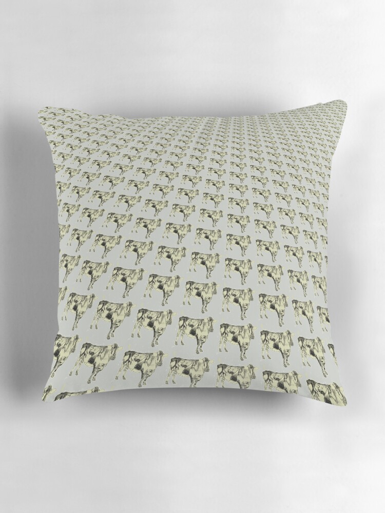 Thumbnail 3 of 4, Pillow, Cow in charcoal designed and sold by bywhacky.