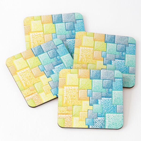 Item preview, Blue and yellow abstract squares pattern pointillism painting designed and sold by MitoP.