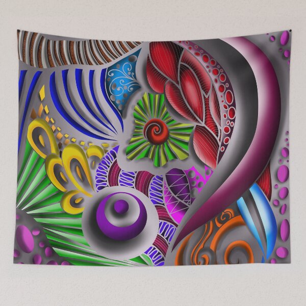 Artikelvorschau, Abstraktes Muster 3D Zendoodle Zentangle Airbrush Painting Silber entworfen und verkauft von Patricia Piotrak.