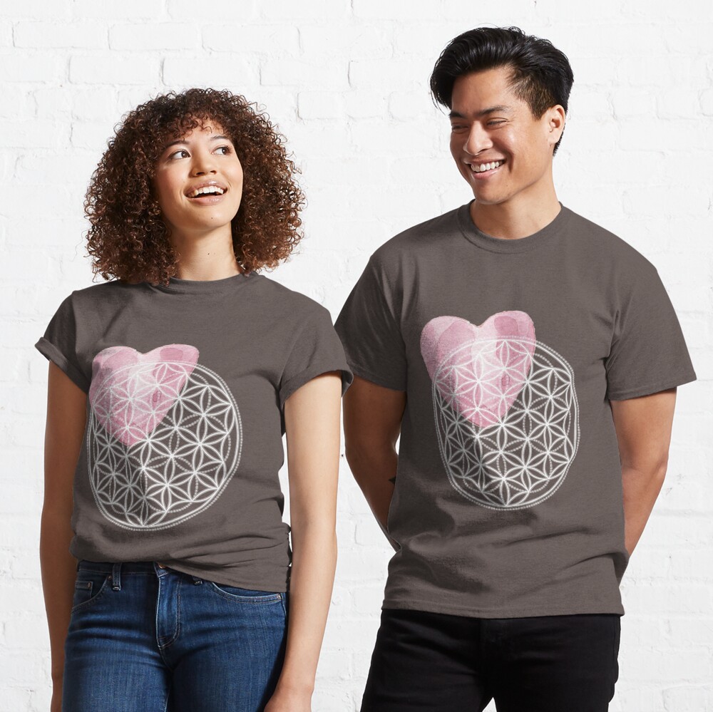 Blume des Lebens mit Aquarell-Herz - Heilige Geometrie Classic T-Shirt