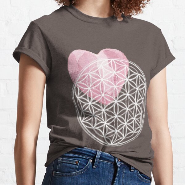 Blume des Lebens mit Aquarell-Herz - Heilige Geometrie Classic T-Shirt