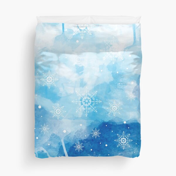Blue Watercolor Christmas Snowflakes Duvet Cover