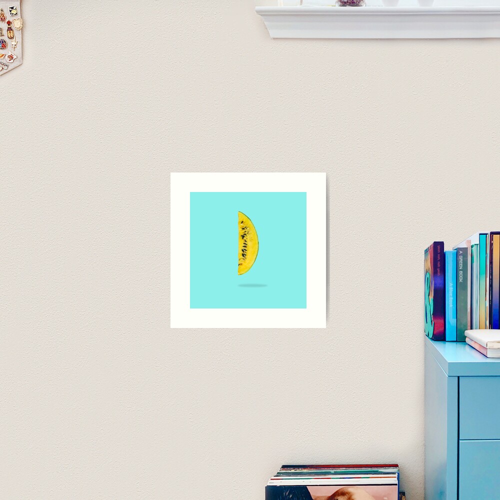 Yellow watermelon slice floating in the air Art Print
