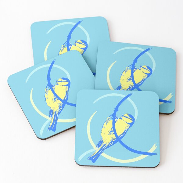 Item preview, Blue Tit Hangs from Curled Branches (Blue & Yellow Edition) designed and sold by Spammabelle.