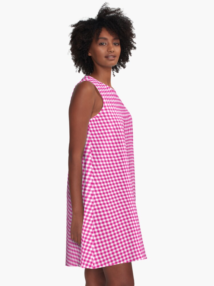 Fuchsia White Gingham Check | A-Line Dress