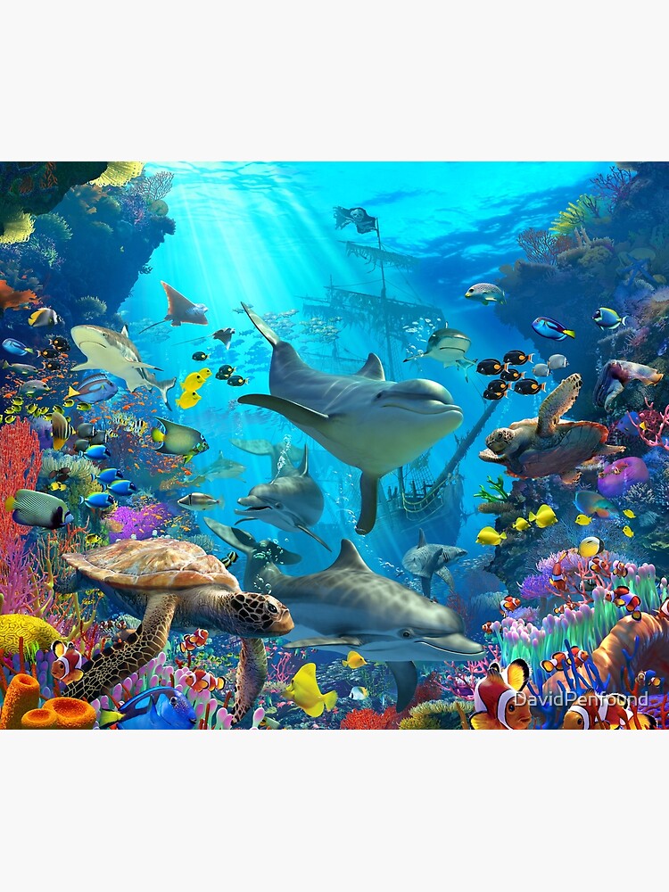 Imagen 6 de 6, Manta con la obra Zona de juegos de delfines, diseñada y vendida por DavidPenfound.