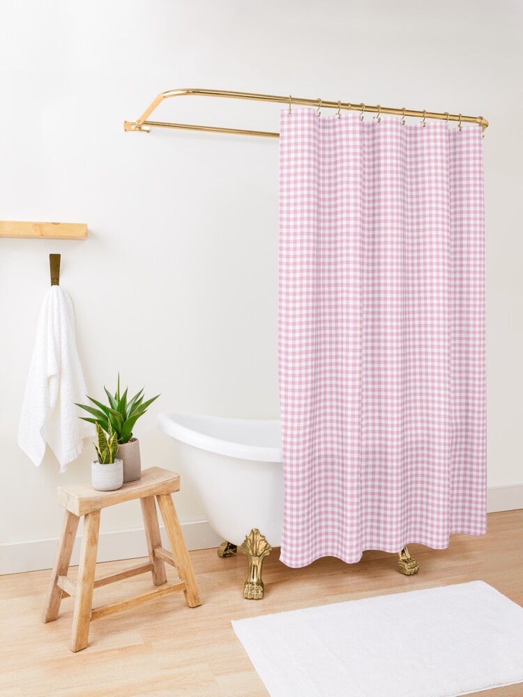 "Pink White Gingham Check" Shower Curtain for Sale by