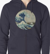 Great Wave off Kanagawa circle Zipped Hoodie