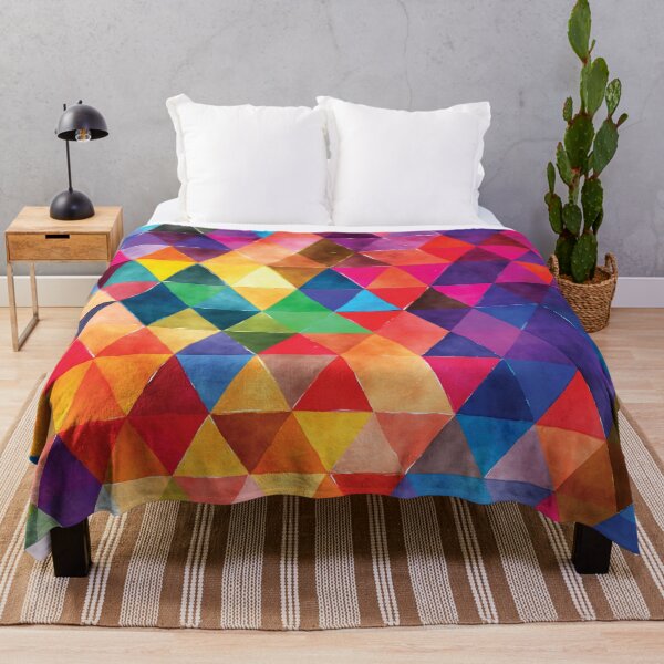 Watercolor Triangles Pattern Bright Colors Throw Blanket