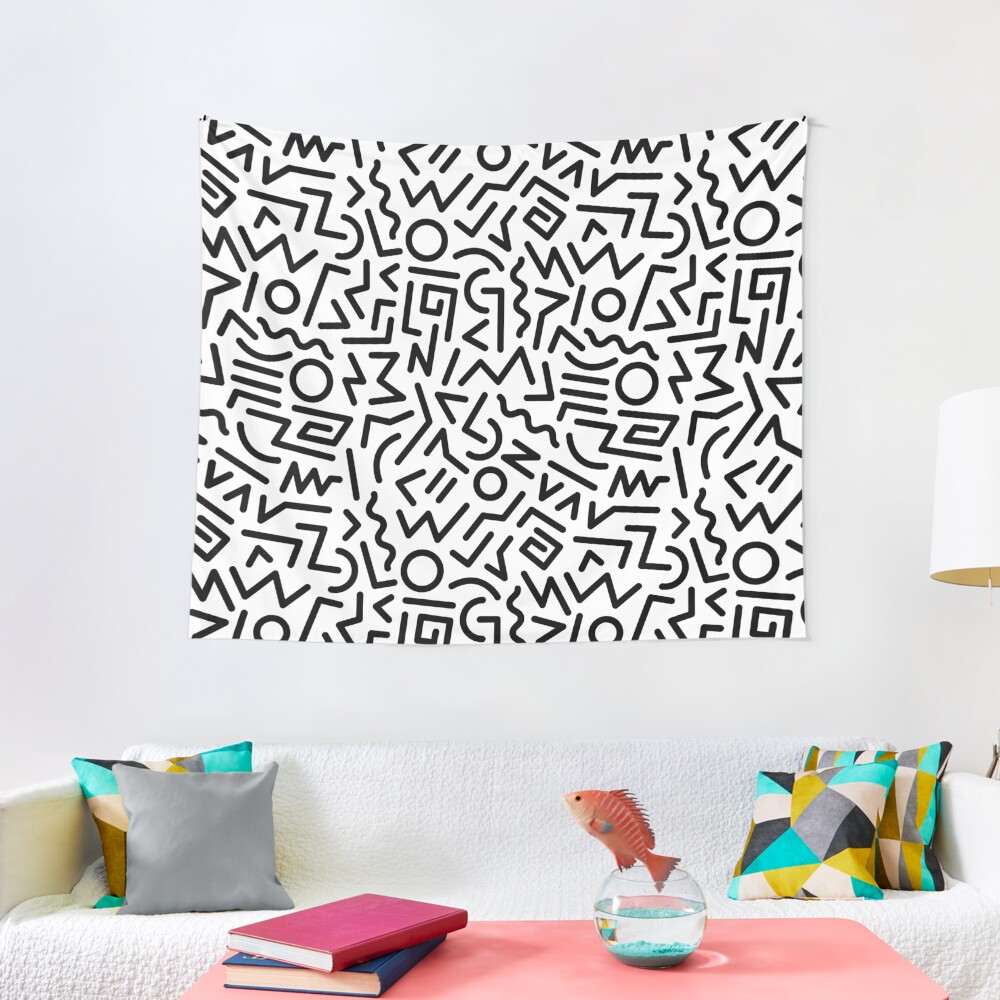 Memphis Pattern Black and White Tapestry