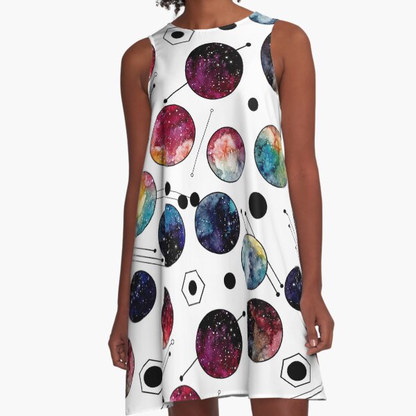 Watercolor Colorful Galaxy in Circles A-Line Dress
