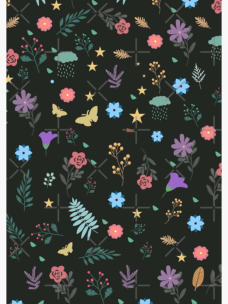 Midnight Blue Blossoming Floral Pattern by chanzds